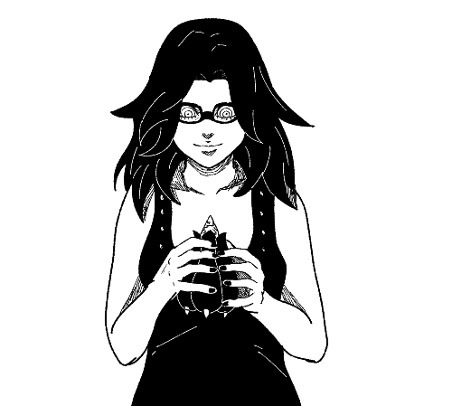 A Shinju drawing of Shearbolt gripping a Thorn Soul Bulb.