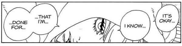 A dying (tbd) Yodo lies on her face, saying, "It's okay... I know... ...That I'm... ...Done for...
